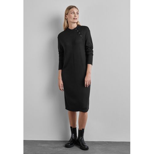 Midikleid STREET ONE, Damen, Gr. 40, EURO-Größen, schwarz, Stoff, 83% Viskose, 12% Polyester, 5% Elasthan, unifarben, casual, gerade knielang, Rundhals, Langarm Bündchen, Kleider, knielang