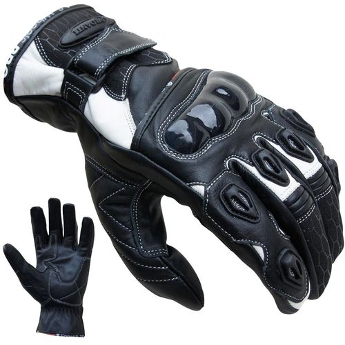 Motorradhandschuhe PROANTI Gr. XL, schwarz-weiß (weiß, schwarz), Handschuhe, XL, Obermaterial: 100% Rindsleder. Innenfutter: 100% Polyester, aus Leder, kurz geschnitten