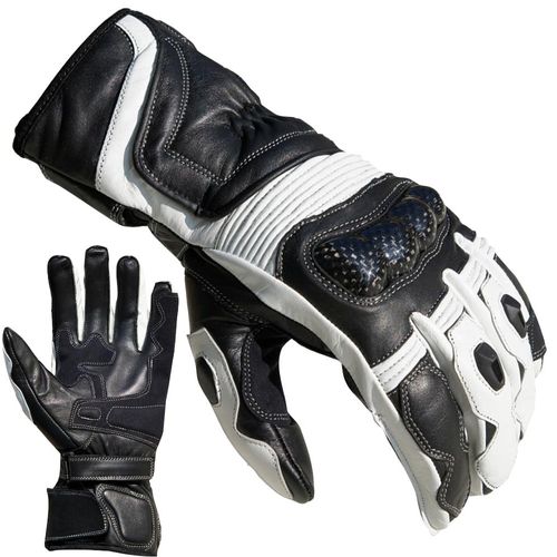 Motorradhandschuhe PROANTI Gr. XXL, schwarz-weiß (weiß, schwarz), Handschuhe, XXL, Obermaterial: 100% Rindsleder. Innenfutter: 100% Polyester, Racing, aus Leder