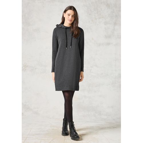 Midikleid CECIL, Damen, Gr. XXL (46), US-Größen, grau (dunkelgrau melange), Stoff, 67% Polyester, 30% Viskose, 3% Elasthan, gestreift, casual, normal kniefrei, ohne Ausschnitt, Langarm Bündchen, Kleider, mit Kapuze