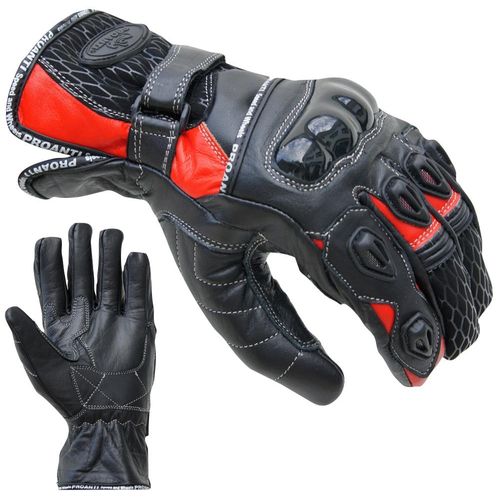 Motorradhandschuhe PROANTI Gr. M, rot (rot, schwarz), Handschuhe, M, Obermaterial: 100% Rindsleder. Innenfutter: 100% Polyester, aus Leder, kurz geschnitten
