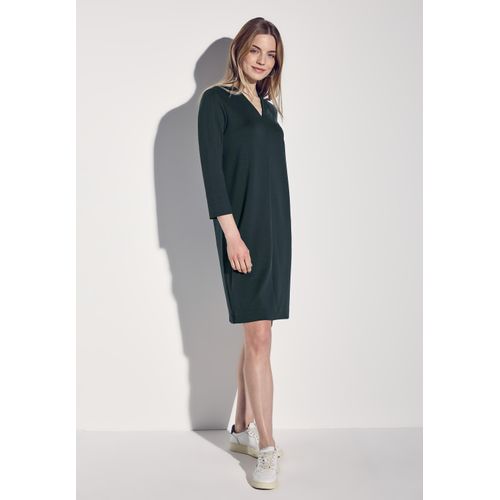 Midikleid STREET ONE, Damen, Gr. 42, EURO-Größen, grün (hunter grün), Stoff, 47% Polyester, 47% Viskose, 6% Elasthan, unifarben, casual, normal knielang, V-Ausschnitt, 3/4-Ärmel Bündchen, Kleider, knielang