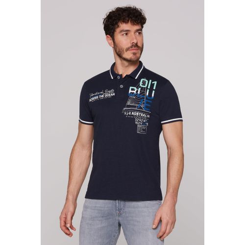 Poloshirt CAMP DAVID, Herren, Gr. L, blau, Material: 100% Baumwolle, bedruckt, bestickt, casual, lässig geschnitten normal, Kurzarm eingesetzt Bündchen, Shirts, aus Baumwolle