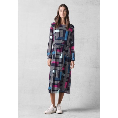 Midikleid CECIL, Damen, Gr. M (40), US-Größen, blau (deep petrol), Stoff, 95% Polyester, 5% Elasthan, bedruckt, casual, gerade wadenlang, Rundhals, Langarm Bündchen, Kleider, soft und trageangenehm