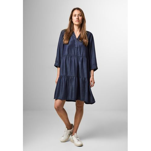 Midikleid CECIL, Damen, Gr. XXL (46), US-Größen, blau (dunkelblau wash), Stoff, Jeans, 100% Lyocell, unifarben, casual, normal wadenlang, Rundhals, 3/4-Ärmel Bündchen, Kleider, aus Lyocell