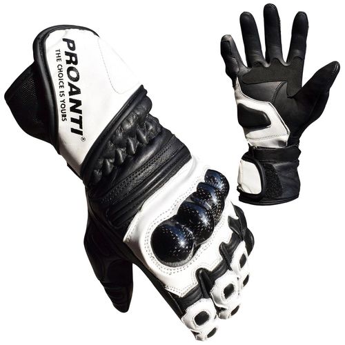 Motorradhandschuhe PROANTI Gr. M, schwarz-weiß (weiß, schwarz), Handschuhe, M, Obermaterial: 100% Rindsleder. Innenfutter: 100% Polyester, Race Leder
