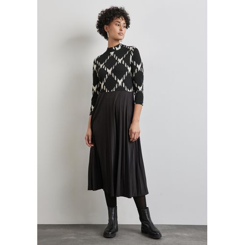 Midikleid STREET ONE, Damen, Gr. 44, EURO-Größen, schwarz, Stoff, Oberteil: 69% Viskose, 26% Polyester, 5% Elasthan; Rock: 95% Polyester, 5% Elasthan , gemustert, casual, normal kniebedeckend, hoch geschlossener Ausschnitt, 3/4-Ärmel Bündchen, Kleider, aus Viskose