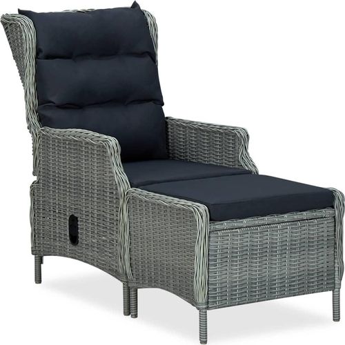 Verstellbarer Gartensessel mit Fußhocker Poly Rattan Hellgrau