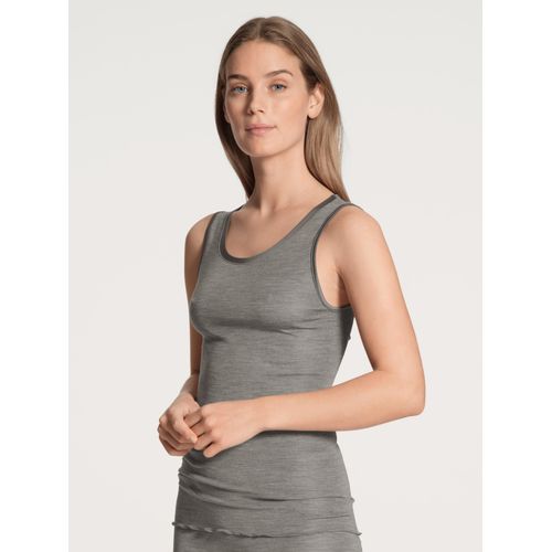 Unterhemd CALIDA, Damen, Gr. M (44/46), N-Gr, grau (platin melé_), Obermaterial: 70% Schurwolle, 30% Seide, casual, Unterhemden