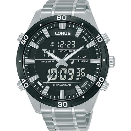 Chronograph LORUS, silber (silberfarben, schwarz, schwarz), Armbanduhren, Herren, Armbanduhr, Quarzuhr, Herrenuhr, analog, digital, Stoppfunktion, Datum