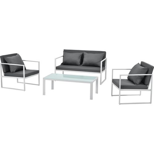 Sitzgruppe Gartenmöbel-Set Gartenstühle Garten Sofa Lounge Weiß / Grau