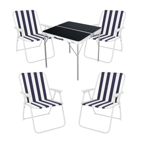5-teiliges Campingmöbel Set Alu L80xB80xH70cm Blau gestreift