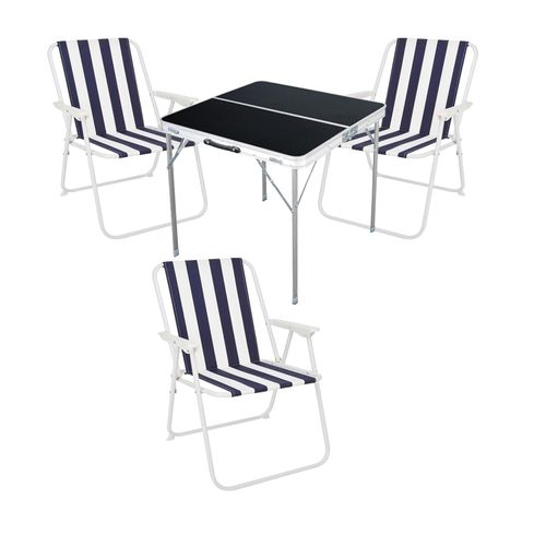 4-teiliges Campingmöbel Set Alu L80xB80xH70cm Blau gestreift
