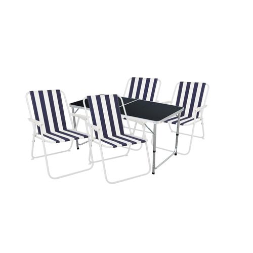 5-teiliges Campingmöbel Set Black Alu 120x60x58/70cm Blau-Weiß