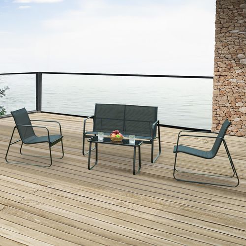 Gartenmöbelset ‘Anzi’ 4-tlg. Tisch, Bank und 2 Stühle Stahlgestell Schwarz