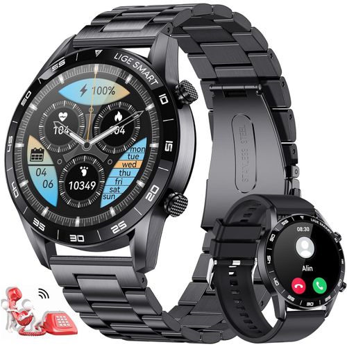 Smartwatch Herren mit Telefonfunktion Aktivitätstracker Fitnessuhr Sprachassistent Herzfrequenz Schlafmonitor Schrittzähler Tracker