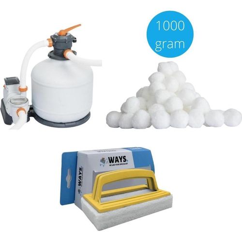 Bestway - Sandfilterpumpe 11355 L/u & Filterkugeln 1000 Gramm & WAYS Scheuerbürste