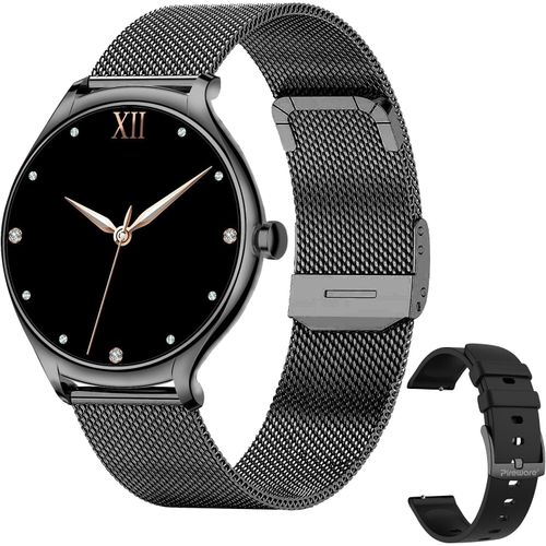 Smartwatch Damen Premium Fitnessuhr mit Schrittzähler, Pulsuhr,mit Blutdruckmessung, Telefonfunktion und Whatsapp Funktion Android IOS (Schwarz)