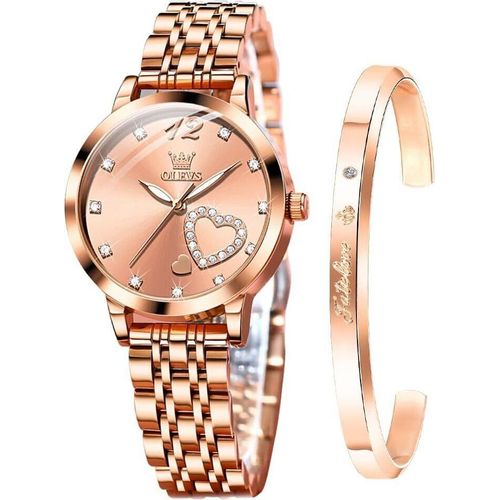 Damenuhr Geschenke Set mit Diamant Herzform Armband Roségold für Damen Weiblich Wasserdicht Analoge Quarz-Armbanduhren