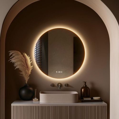Lumoire® Badspiegel mit beleuchtung – 60 cm Rund – Mit Anti-Beschlag & Digitaluhr