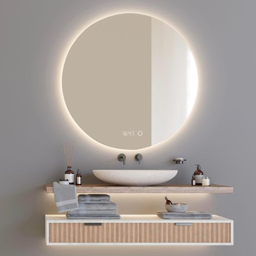 Lumoire® Badspiegel mit beleuchtung – 100 cm Rund – Mit Anti-Beschlag & Digitaluhr