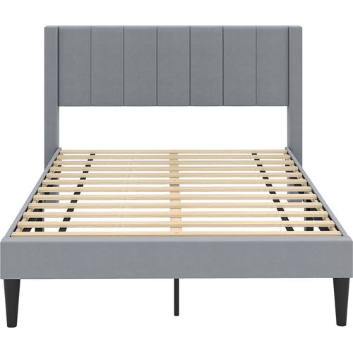 COSTWAY Bettgestell für 200x140cm Matratze, gepolstertes Doppelbettgestell, Plattformbett mit Kopfteil, Lattenrost & Fußpolster, Grau, Modell I, L