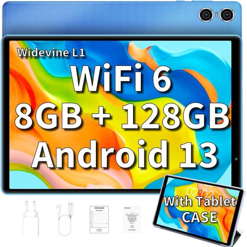Tablet 2024 10,1 Zoll P26T Android 13 (mit Tablet-Tasche), 8 GB RAM + 128 GB ROM (TF 1 TB), WiFi 6/BT5.4 Tablet PC, Octa-Core, 1280 x 800 HD IPS