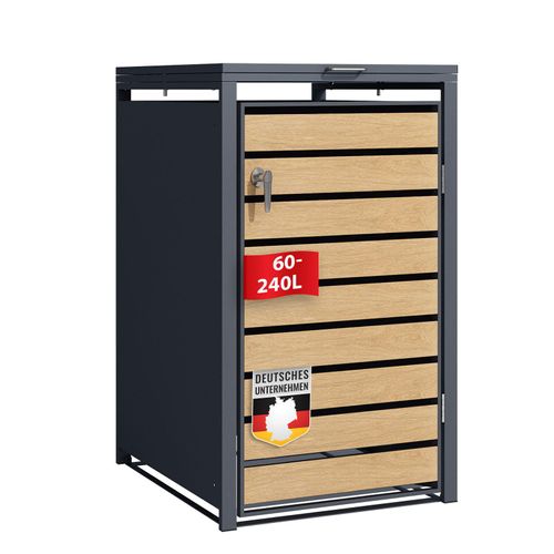 Mülltonnenbox Johan Anthrazitfarbene Mülltonnenverkleidung mit Holzdekor für 1 Tonne