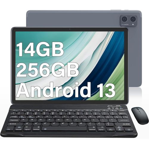 Tablet 10 Zoll Android 13, 14 GB RAM + 256 GB ROM/TF 1 TB, Gaming Tablet mit WiFi 6, Octa-Core 2.0 Ghz, 7000 mAh, 8 MP + 5 MP, Tablet mit Tastatur