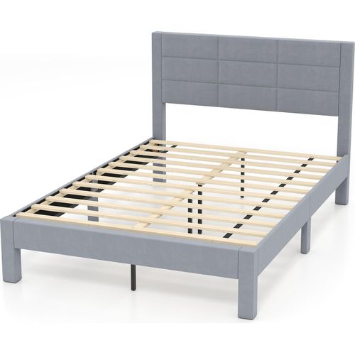 COSTWAY Bettgestell für 200x140cm Matratze, gepolstertes Doppelbettgestell, Plattformbett mit Kopfteil, Lattenrost & Fußpolster, Grau, Kreuzform, M