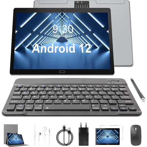 Tablet 10.1 Zoll, 2 in 1 Android 12 OS 4GB + 64GB Speicher 256GB TF, Dual-Kamera, 2.4+5G Dual-Band WiFi, Bluetooth 5.0, GPS mit kabelloser Maus