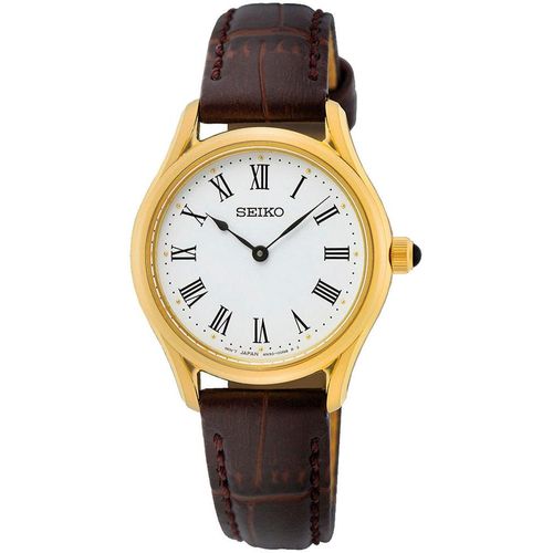 Quarzuhr SEIKO, braun (dunkelbraun), Armbanduhren, Damen, Armbanduhr, Damenuhr, Lederarmband, Saphirglas