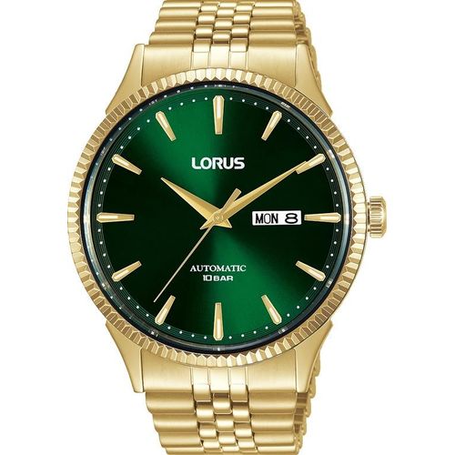 Automatikuhr LORUS, gold (goldfarben), Armbanduhren, Herren, Armbanduhr, Herrenuhr, Datum, Edelstahlarmband, bis 10 bar wasserdicht