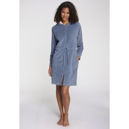 Bademantel VIVANCE DREAMS, Damen, Gr. 44/46, blau (graublau), Baumwoll-Mix, unifarben, Midilänge, Hausmäntel, in schöner Frotte-Qualität
