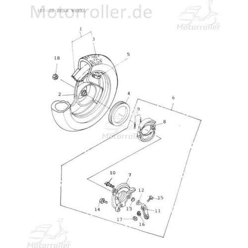 Adly Komplettrad Quad hinten Scoody 50 2 Felge + 50ccm 2Takt Motorroller.de Reifen Radreifen Motorrollerfelge 50ccm-2Takt Scooter AT 50 2 Ersatzteil