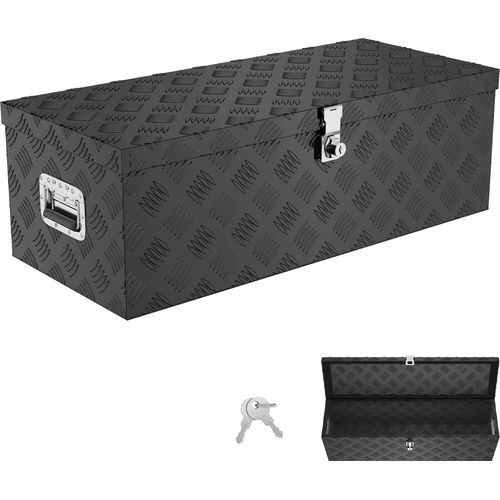 YUENFONG Truckbox 60L Werkzeugbox Aufbewahrungsbox Aluminiumkoffer Transportbox, Deichselkasten f¹r PKW Anh?nger LKW Nutzfahrzeuge Staubox Werkzeugkiste Gurtkiste Alukiste (Schwarz, 76x33x24.5cm)