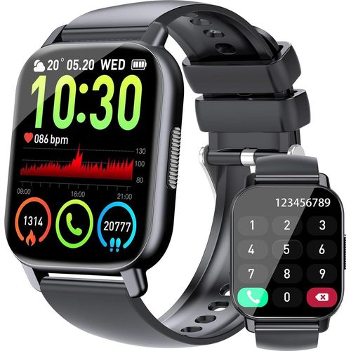 Smartwatch Herren mit Telefonfunktion, 1,85'' Zoll HD Voll Touchscreen mit Pulsuhr Schlafmonitor Schrittzähler, 112 Sportmodi Sportuhr,iOS Android