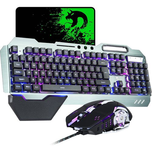 Tastatur und Maus-Set und abnehmbare Handballenauflage, kabelgebunden, 16 LEDs, RGB-LED-Hintergrundbeleuchtung, USB-Tastatur mit grauer Metalllegierun