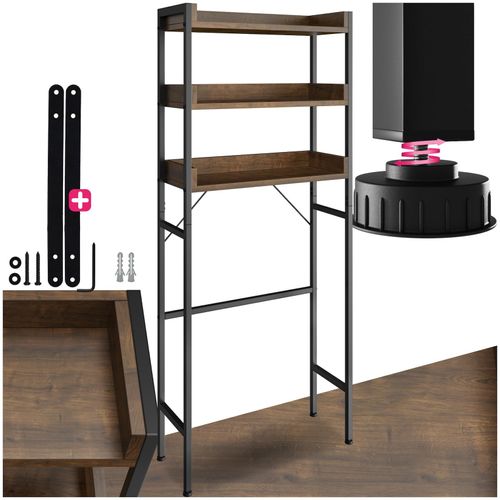 tectake® Badezimmerregal, Industrial Style, mit 3 Ablagen, inklusive Kippschutz