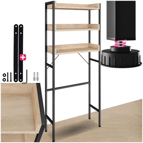 tectake® Badezimmerregal, Industrial Style, mit 3 Ablagen, inklusive Kippschutz