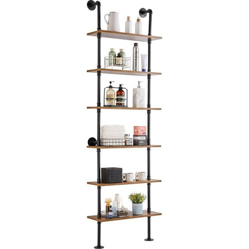 Industrielles Schweberegal - Wandregal mit 6 Ebenen - Rohrregal 61x25 cm - Ideal für Lagerung und Präsentation