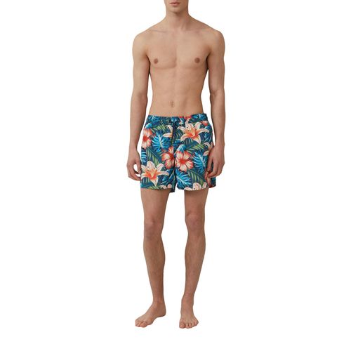 Strandshorts S.OLIVER, Herren, Gr. XXXL, N-Gr, blau, Obermaterial: 100% Polyester, bedruckt, casual, regular fit ca. Mitte Oberschenkel, Hosen, Sommerhose mit All-Over Print