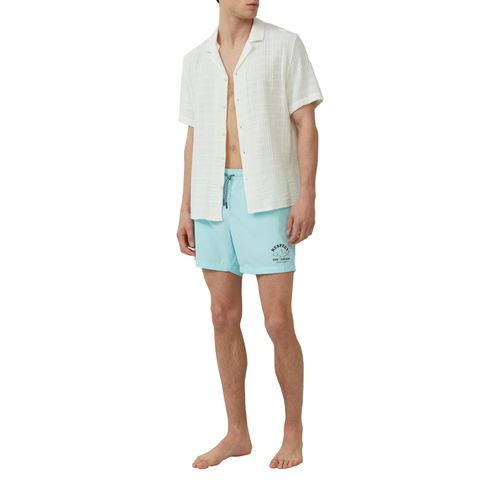 Strandshorts S.OLIVER, Herren, Gr. L, N-Gr, turquise, Obermaterial: 100% Polyester, bedruckt, regular fit ca. Mitte Oberschenkel, Hosen, Sommerhose mit elastischem Bund