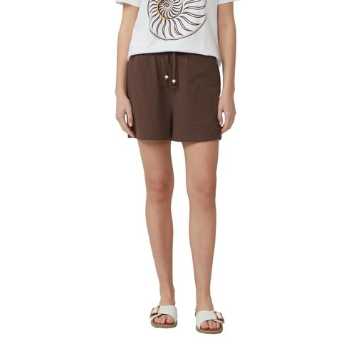 Shorts S.OLIVER, Damen, Gr. 38, N-Gr, chocolate braun, Jersey, Obermaterial: 50% Polyester, 38% Baumwolle, 12% Viskose, unifarben, casual, regular fit ca. Mitte Oberschenkel, Hosen, Sommerhose mit Schmuck Steinen