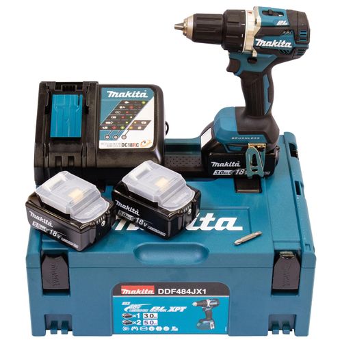 Makita Akkuschrauber DDF484JX1 mit 2x5,0 Ah 1 x 3,0 Ah Akku, Ladegerät, Makpac