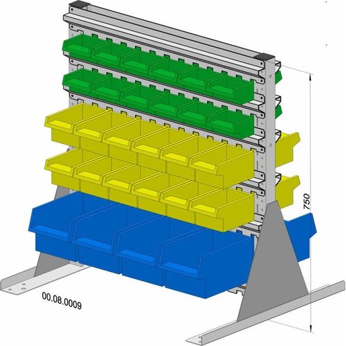 Hünersdorff Standregal zweiseitig 56 Sichtboxen PS pulverbeschichtet lichtgrau, 720x750mm