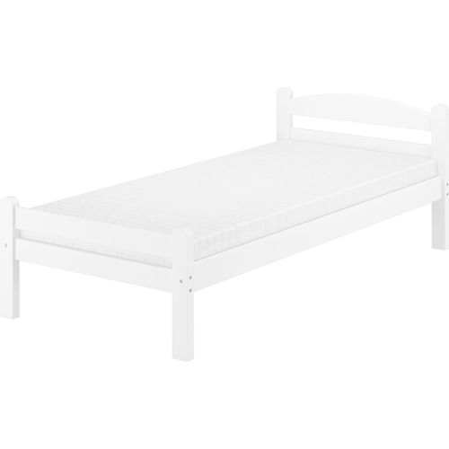 Weißes Einzelbett Buche massiv 80x200 Bettgestell und wählbare Ausstattung V-60.45-08WRollrost und Matratze inkl.
