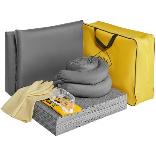 VEVOR Universal-Spill-Kit, 43-teiliges Spill-Control-Zubehör, inkl. 30 Universal-Sorptionspads, 2 Universal-Sorptionssocken 3 x 4 Fuß, 2 Entsorgungskissen, Gummihandschuhe & Tasche