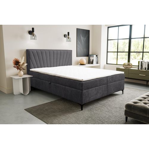 VENASI CIMONE Boxspringbett 140x200 mit 2 Bettkästen H2/H3 Matratze DUNKELGRAU