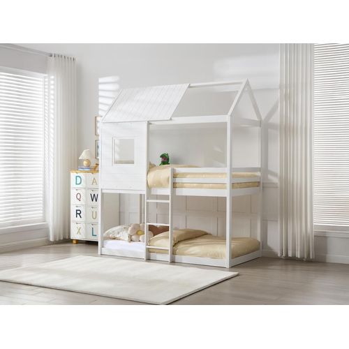 Etagenbett in Hausoptik - 2 x 90 x 190 cm - Kiefer & MDF - Weiß - LIDOVARA